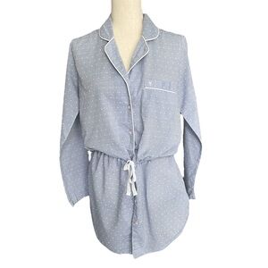 Victoria’s Secret Sleep Shirt blue, white, tie waist, chambray Swiss Dot XS